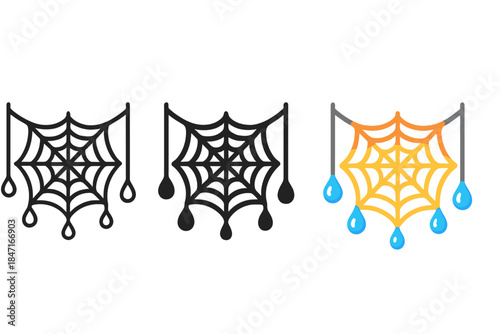 Geometric Wall Droplets. Minimalist web geometry hanging between two walls with droplets reflecting light, first in line style