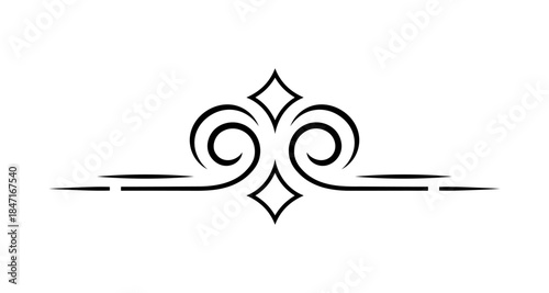 Elegant black ornamental divider with swirls and diamonds on a white background