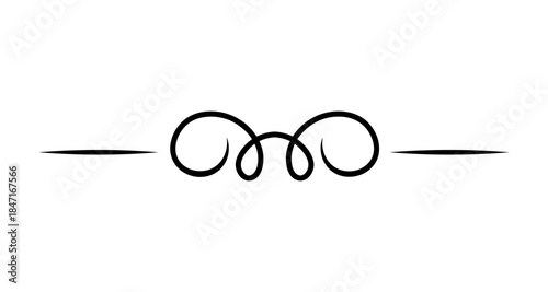 Elegant black flourish divider with horizontal lines on white background