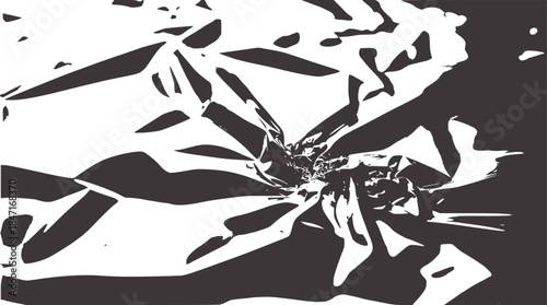 Crumpled white aluminum foil macro texture with sharp edges and shadows