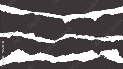 Torn black and white grunge paper texture layers with jagged edges