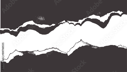 Torn black and white grunge paper texture with jagged edges