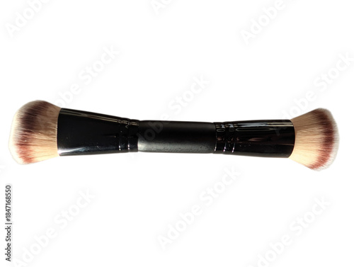 Dual-ended makeup brush for foundation, contouring and beauty product branding.