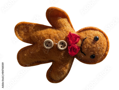 Cute plush gingerbread man toy for Christmas decor, winter gifts and festive displays.