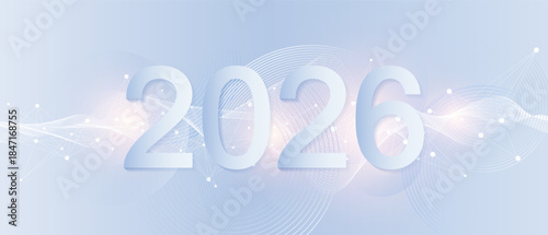 Christmas poster 2026 in the technology style with plexus effect, connection dots and lines. New Year card or digital tech calendar banner