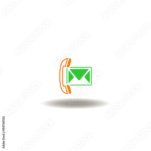 Vector illustration of mail envelope and handset. Symbol of about us. Icon of contact us.