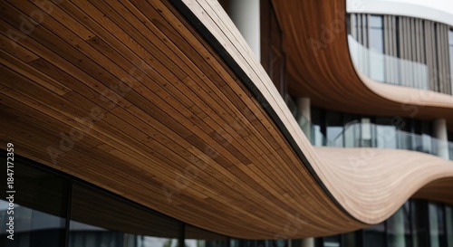 Modern architecture wood facade curved design building exterior contemporary structure natural material aesthetic detail
