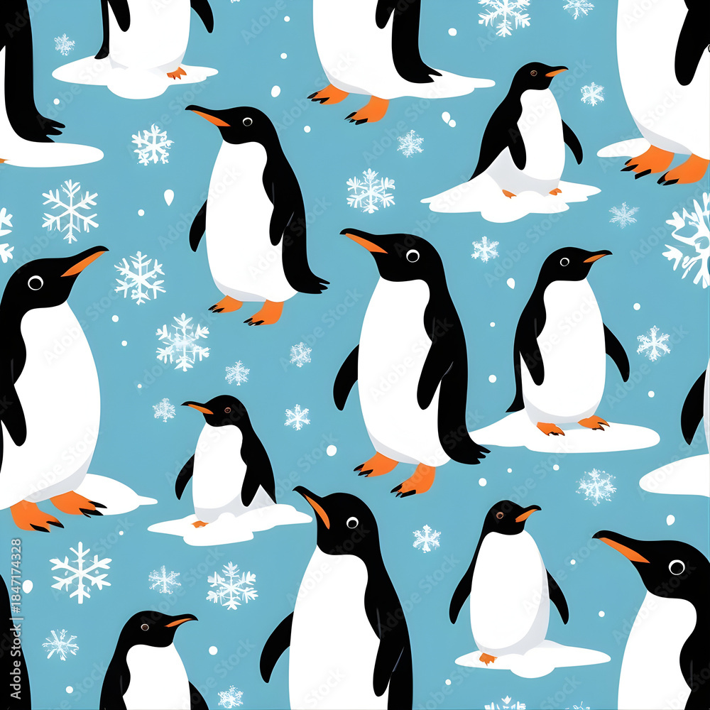 Obraz premium Penguin Snow Party Pattern