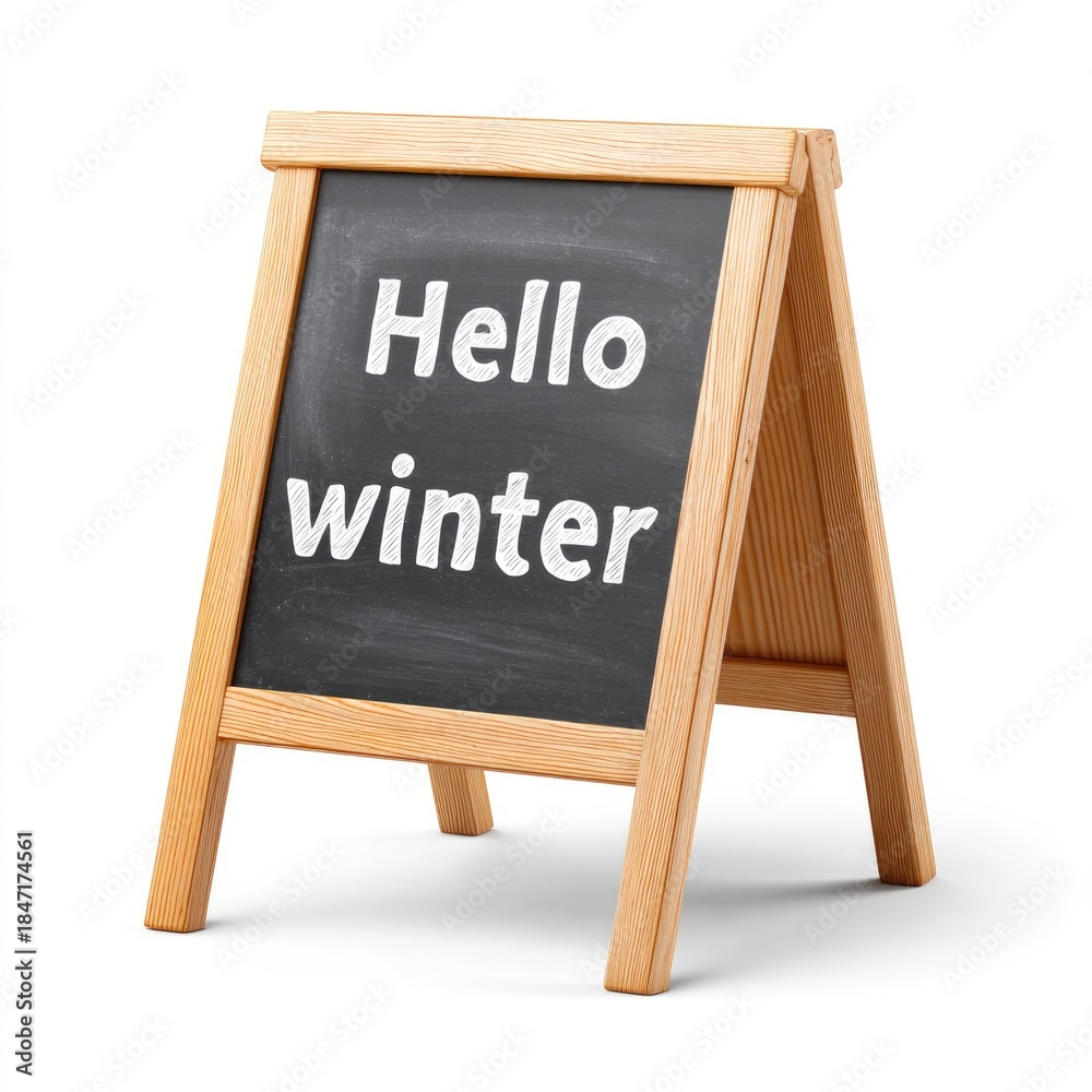 Fototapeta premium Hello winter chalkboard sign isolated for seasonal decor and winter welcome on white background