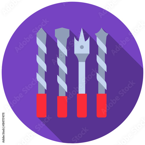 Bit Drill Rounded Flat Color Icon, Mini Illustration Relate To Carpentry, Wood Industry. Use For Modern Concept, Ui, Ux Web And App Development.
