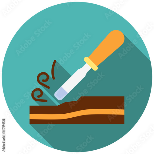Chisel Rounded Flat Color Icon, Mini Illustration Relate To Carpentry, Wood Industry. Use For Modern Concept, Ui, Ux Web And App Development.