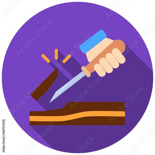 Gouge Cutter Rounded Flat Color Icon, Mini Illustration Relate To Carpentry, Wood Industry. Use For Modern Concept, Ui, Ux Web And App Development.