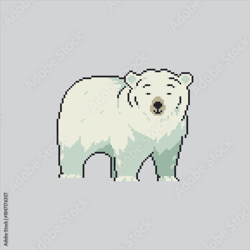 Pixel art illustration Polar Bear. Pixelated White Bear. White Polar Bear Animal Icon pixelated for the pixel art game and icon for website and video game. old school retro.