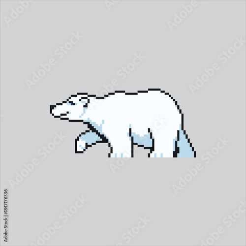 Pixel art illustration Polar Bear. Pixelated White Bear. White Polar Bear Animal Icon pixelated for the pixel art game and icon for website and video game. old school retro.