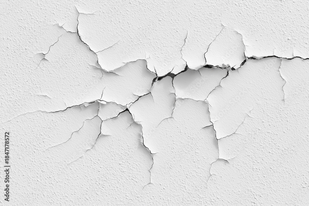 Obraz premium Detailed view of cracked white wall texture with visible paint chips