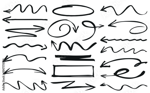 Set of black arrows. Hand-drawn arrows designed for presentations and workflow.