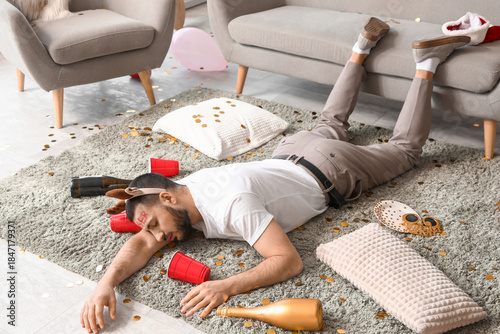 Drunk young man in reindeer...