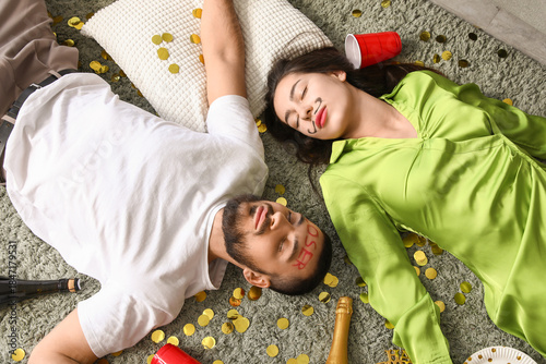 Drunk young couple sleeping...