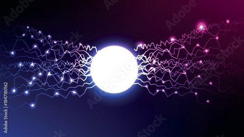 Abstract glowing energy sphere with electrical discharge and particles