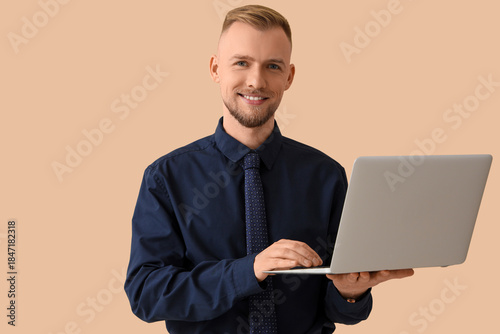 Bearded businessman working...