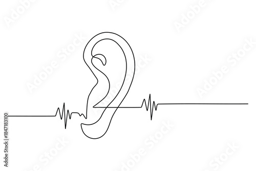 Human ear and heartbeat line continuous one line vector art