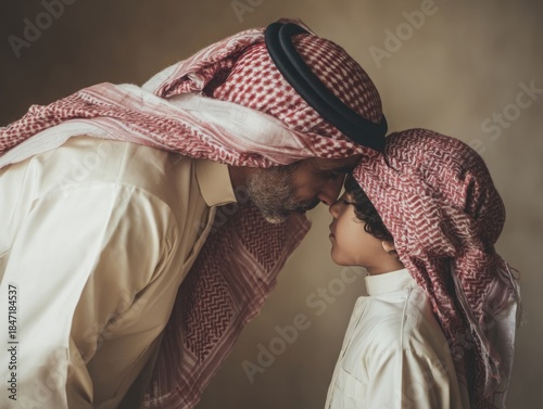 Amor de padre a hijo en la religión islámica o Musulmana. Concepto de amor en oriente medio.