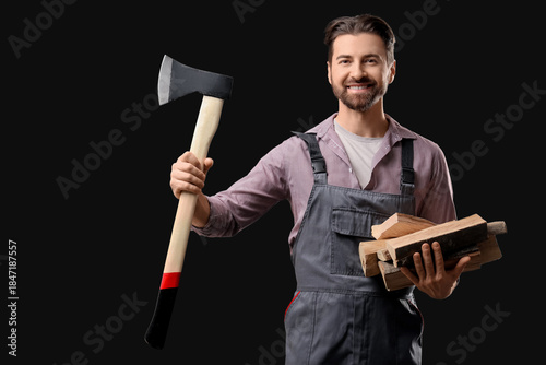 Handsome lumberjack with ax...