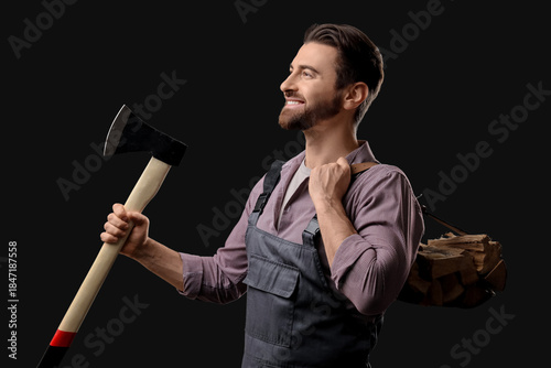Handsome lumberjack with ax...