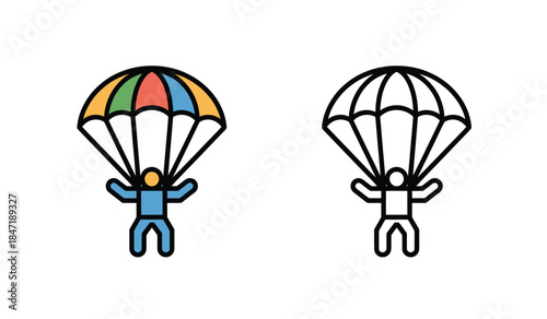 Parachute jumping icons with colorful and monochrome design