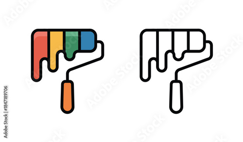 Colorful and White Paint Roller Icons for Design Projects