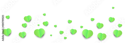 Background image with scattered green hearts and soft paper effect.