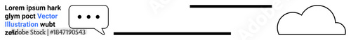 Cloud services, communication, data sharing, online storage, digital networks, speech technologies. Speech bubble connecting to cloud graphic with text. Cloud services and communication concept