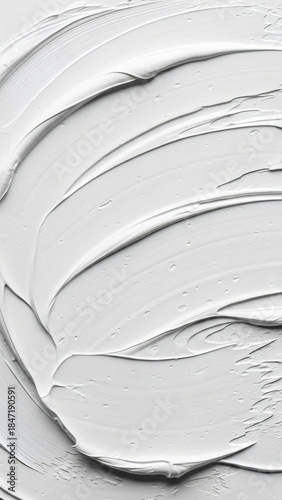 White paint smear on flat surface. Abstract brush stroke texture. Cosmetic cream or gel background for beauty product promotion. Cloud Dancer Color of the Year 2026. Vertical