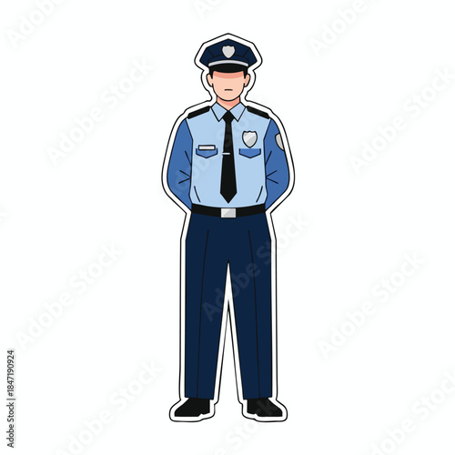 A flat-design illustration of a uniformed law enforcement officer standing