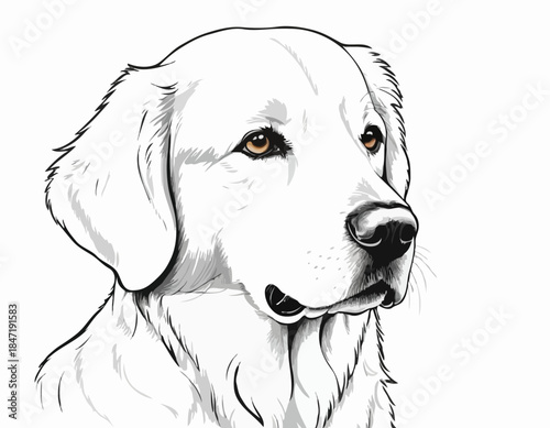 golden Retriever in black and white animal illustration