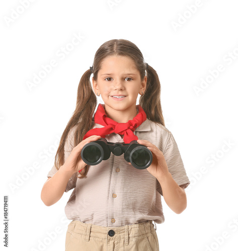Little girl scout with bino...