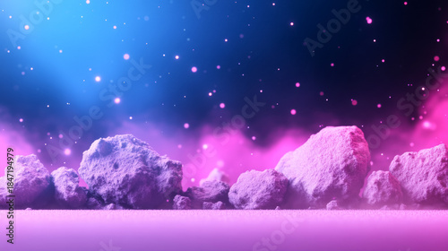 Glowing cyan asteroid belt forming a mystical path through space