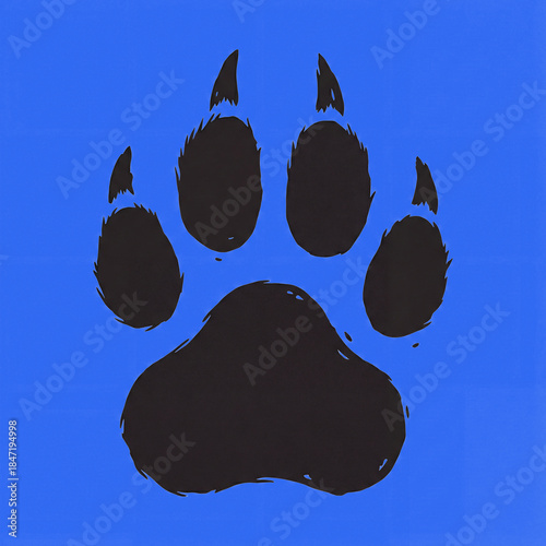 Paw print on a white background showing animal track in color: cerulean bright