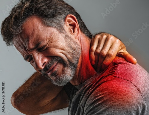 Señor atlético, sintiendo dolores en la espalda y cuello, concepto de fisioterapeuta y masajes musculares a deportistas