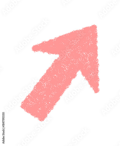 Pink hand drawn swirl arrow with crayon texture forms an up icon element, twist pointer and modern symbol. Sketch style gives an artistic turn, clear shape stands out for bold direction.