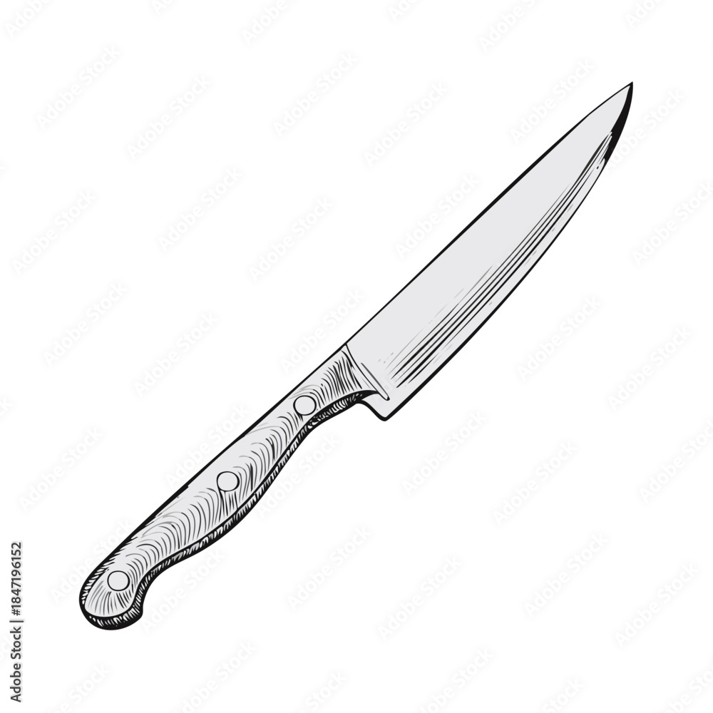 Fototapeta premium Single kitchen knife sharp cooking utensil gray shading food preparation equipment cut chopping tools slicing instruments