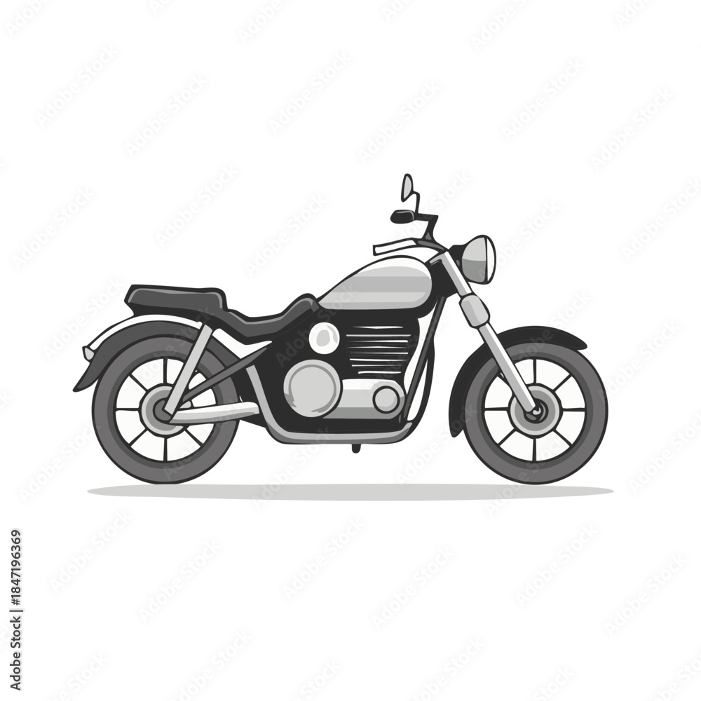 Fototapeta premium Motorcycle illustration on white background. Vector vehicle art. Vintage motorbike. Design asset of two wheels.