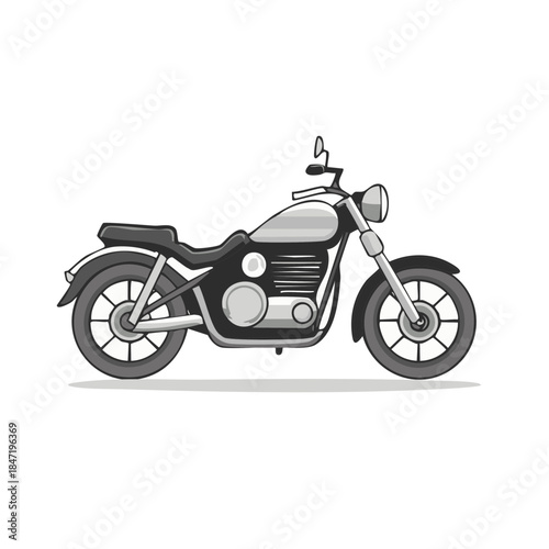 Motorcycle illustration on white background. Vector vehicle art. Vintage motorbike. Design asset of two wheels.