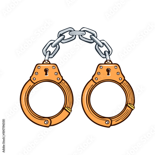 Handcuffs with Chain Detailed Cartoon Style Representation Justice Law Enforcement Device Security Metal Restraint