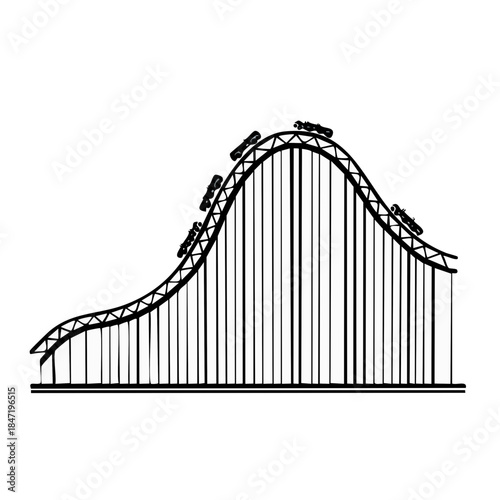 Roller Coaster Line Art Rides the Rails at an Amusement Park for Fun