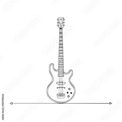Hand-drawn electric bass guitar illustration isolated. Musical instrument doodle in sketch style, music, entertainment concept.