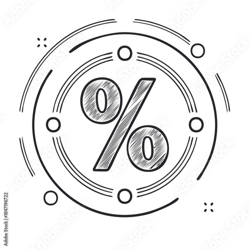 Percentage Sign with Doodle Effects, Economic Concept Illustration, Business Indicator and Financial Symbol with Creative Design