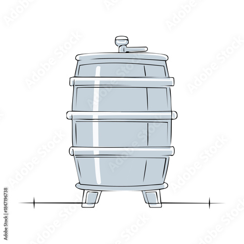 Stylized Illustration of a Traditional Wooden Barrel for Liquid Storage and Dispensing, Brewery Equipment