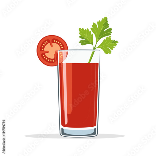 Tomato Juice Glass with Celery Stalk and Tomato Slice Garnish for Healthy Living and Summer Refreshment