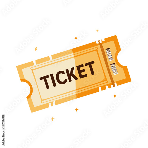Vintage Style Admission Ticket Illustration with Golden Accents and Detachable Stub for Events or Raffles, Isolated